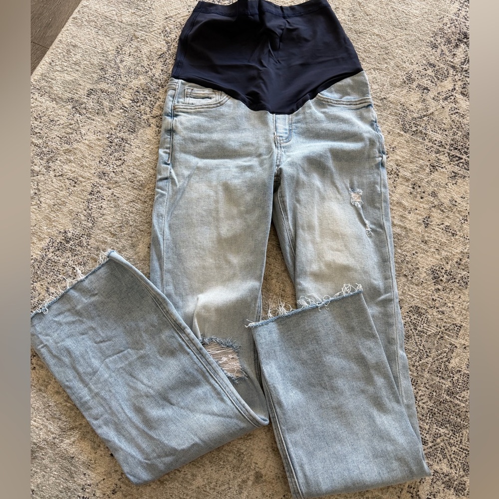 Pinkblush Light Wash Straight Leg Maternity Jeans with Black Overband